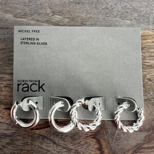 🍭6/$30 New Nordstrom Small Metallic Simple Silver Hoop Earring Set